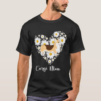 Cute Corgi Daisy Flower Heart Mothers Day T-Shirt