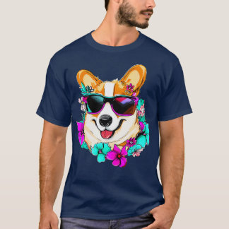 Cute Corgi dog and beautiful flowers T-Shirt