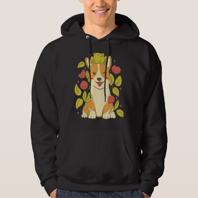 Cute Corgi Dog And Frog 1 Hoodie (Front)