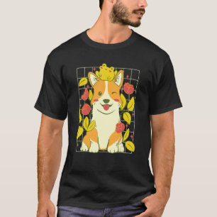 Cute Corgi Dog And Frog Pet Floral Flowers T-Shirt