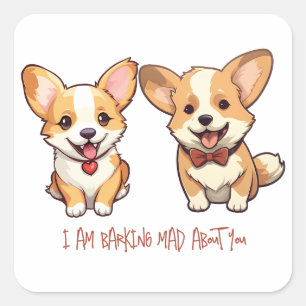 Cute Corgi Dog Anniversary Valentine Square Sticker