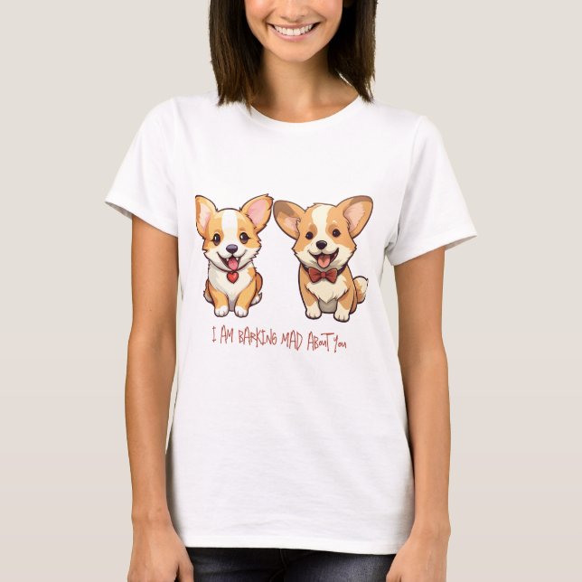 Cute Corgi Dog Anniversary Valentine  T-Shirt (Front)