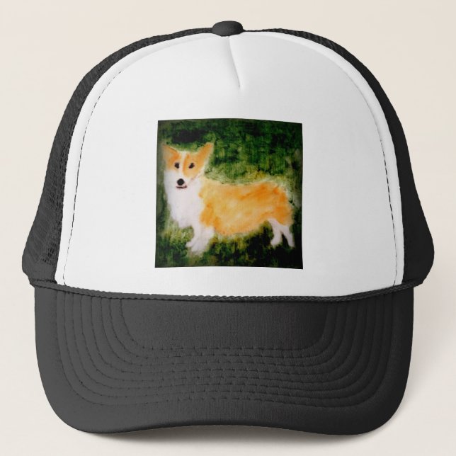 Cute Corgi Dog Art Trucker Hat (Front)