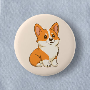 Cute Corgi Dog Beige 2 Inch Round Button