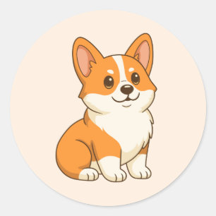 Cute Corgi Dog Beige Classic Round Sticker
