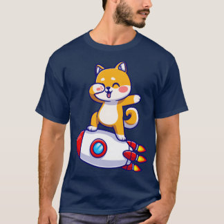 Cute Corgi Dog Dabbing On Rocket Cartoon T-Shirt
