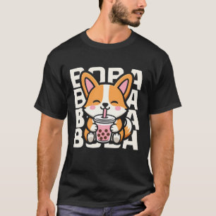 Cute Corgi Dog Drinking Boba Tea Kawaii Fun Design T-Shirt
