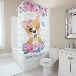 Cute Corgi Dog Flower Wreath Blue Butterfly Custom