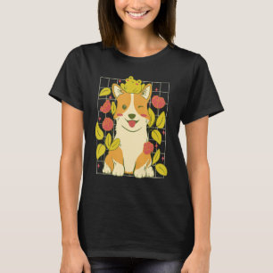 Cute Corgi Dog Frog Flower Pet Graphic T-Shirt