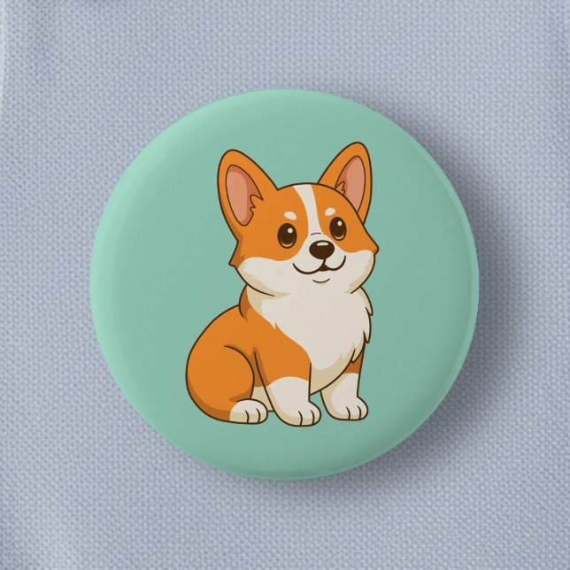 Cute Corgi Dog Green 2 Inch Round Button (Creator Uploaded)