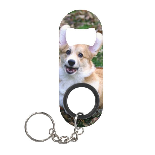 Cute Corgi Dog Leaping Keychain Bottle Opener (Front)