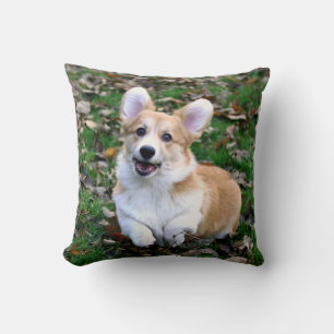 Cute Corgi Dog Leaping Throw Pillow
