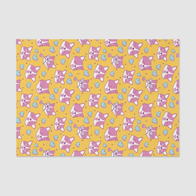 Cute Corgi Dog Lover Heart Pattern Valentine's Day Tissue Paper (Front)