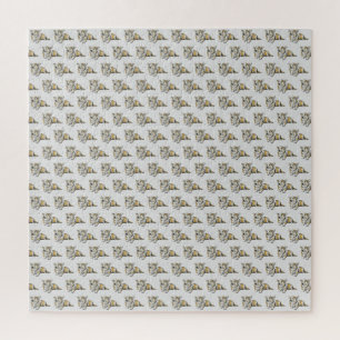Cute Corgi Dog Pattern Grey Background Jigsaw Puzzle