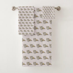 Cute Corgi dog pattern on Grey Background Bath Towel Set