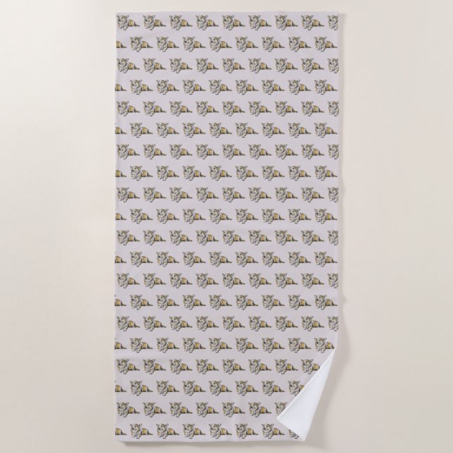 Cute Corgi dog pattern on Grey background Beach Towel (Front)