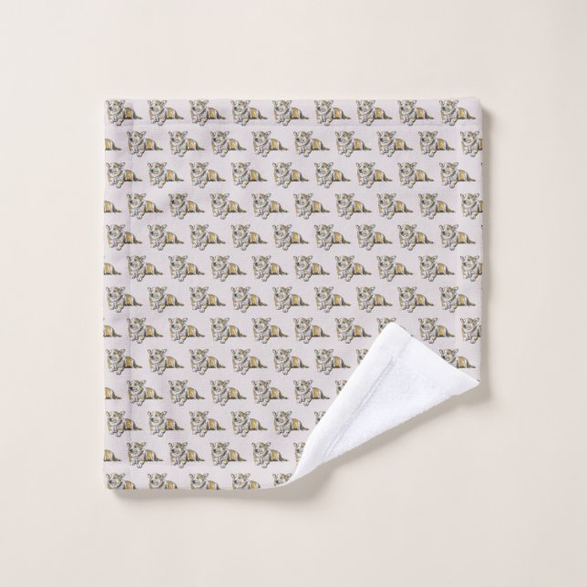 Cute Corgi dog pattern on Grey Background Wash Cloth (Wash Cloth)