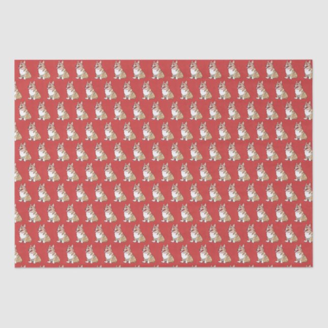 Cute Corgi Dog Pattern on Red Background Tissue Paper (Front)