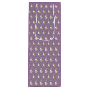 Cute Corgi Dog Pattern on Violet Background Wine Gift Bag