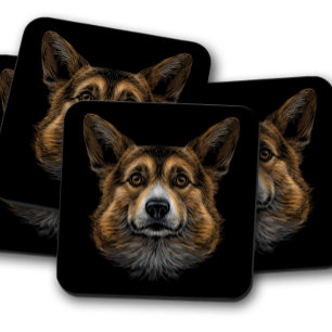 Cute Corgi Dog Portrait   Corgi Cork Coaster Set