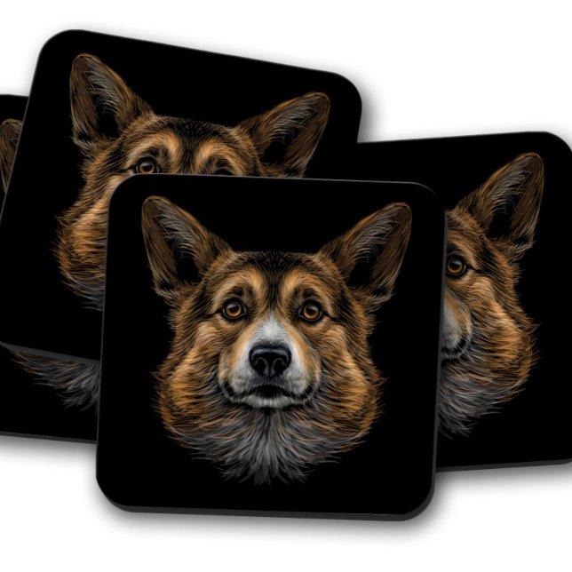 Cute Corgi Dog Portrait | Corgi Cork Coaster Set (Creator Uploaded)