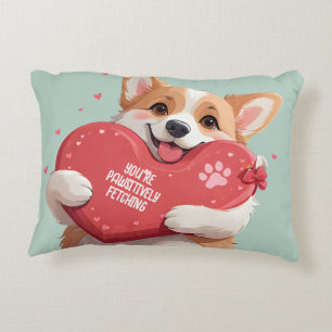 Cute Corgi Dog Pun Hearts Monogram Name Valentines Accent Pillow