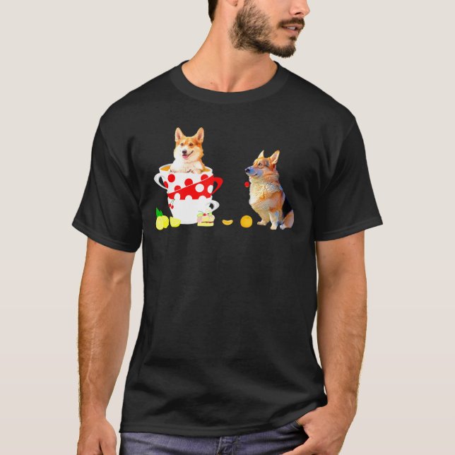 Cute Corgi Dog Tee  Mad Hatters Tea Party Food (Front)