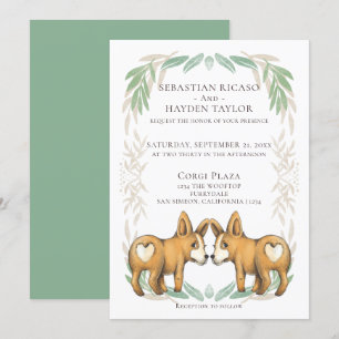 Cute Corgi Dog Two Grooms Gay Wedding Invitation