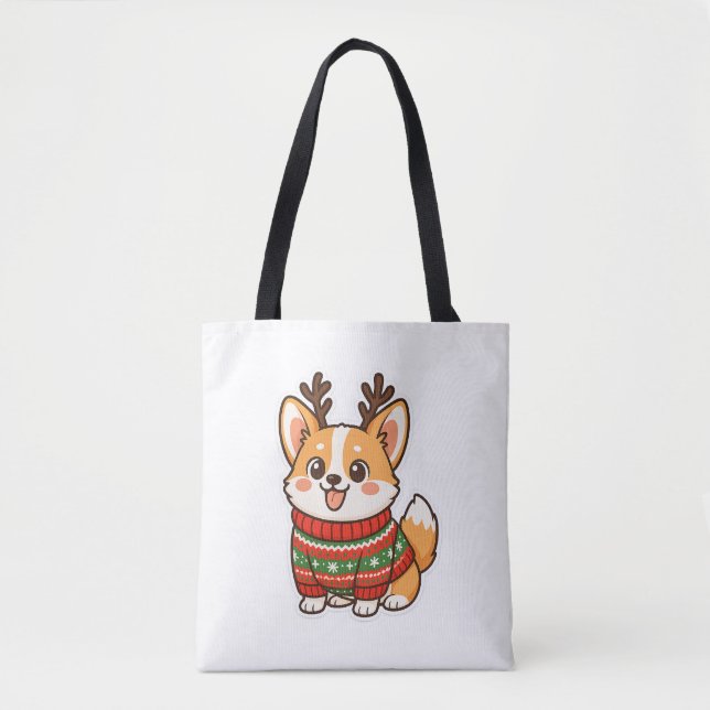 Cute Corgi Dog Ugly Christmas Sweater Holiday Swea Tote Bag (Front)