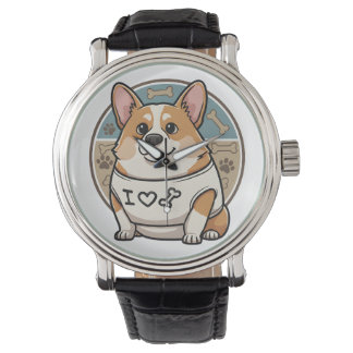 Cute Corgi Dog Watch with Bone Pattern
