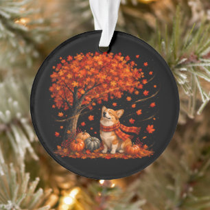 Cute Corgi Dog with Fall Leaves Forest Autumn Ornament