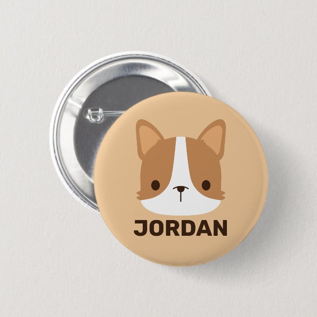 Cute Corgi Dog with Personalized Name  2 Inch Round Button (Front & Back)