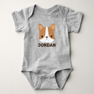 Cute Corgi Dog with Personalized Name Baby Bodysuit