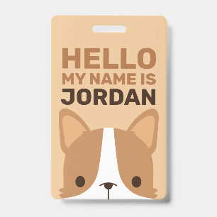 Cute Corgi Dog with Personalized Name Badge