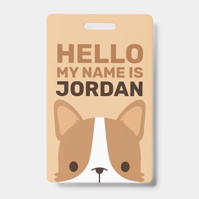 Cute Corgi Dog with Personalized Name Badge (Front)