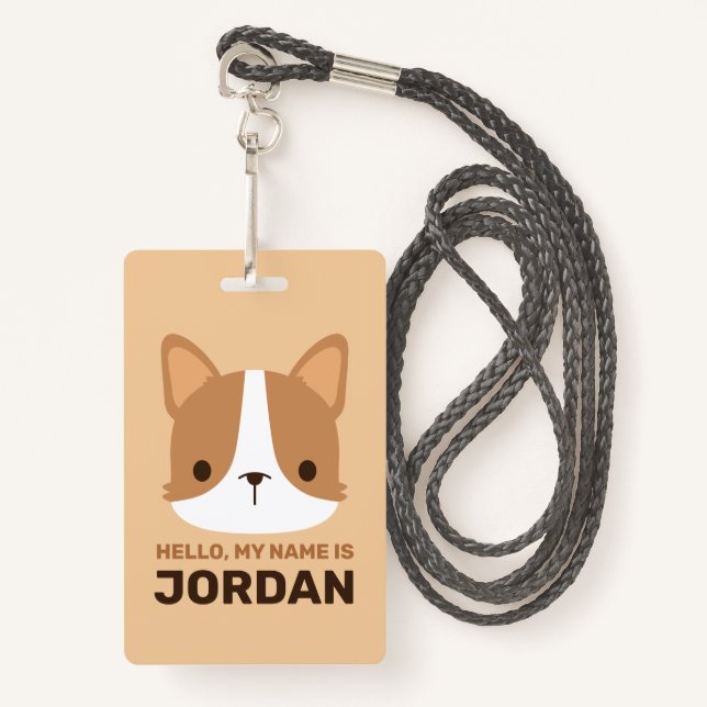 Cute Corgi Dog with Personalized Name Badge (Front with Lanyard)