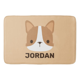 Cute Corgi Dog with Personalized Name Bath Mat