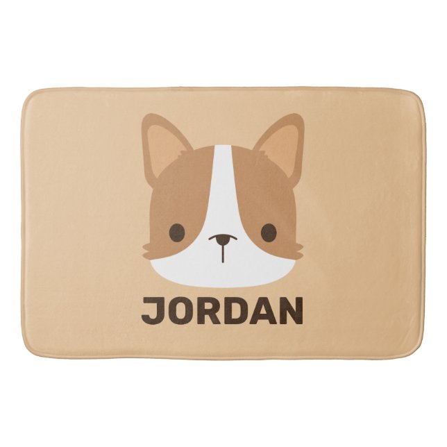 Cute Corgi Dog with Personalized Name Bath Mat (Front)