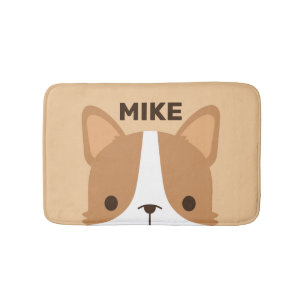 Cute Corgi Dog with Personalized Name  Bath Mat