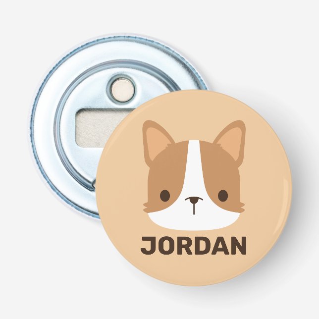 Cute Corgi Dog with Personalized Name Bottle Opener (Front)