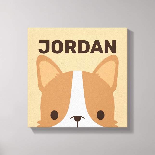 Cute Corgi Dog with Personalized Name Canvas Print (Front)
