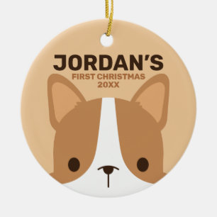 Cute Corgi Dog with Personalized Name Ceramic Ornament