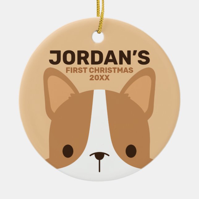 Cute Corgi Dog with Personalized Name Ceramic Ornament (Front)