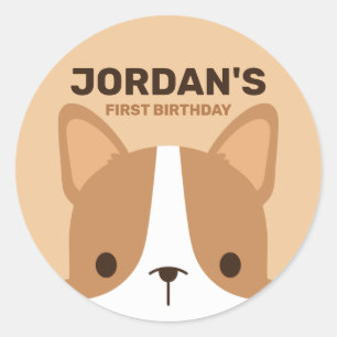Cute Corgi Dog with Personalized Name Classic Round Sticker