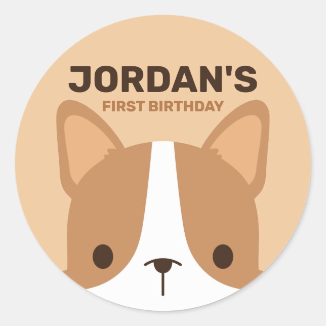Cute Corgi Dog with Personalized Name Classic Round Sticker (Front)