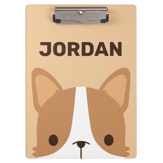 Cute Corgi Dog with Personalized Name Clipboard (Front)