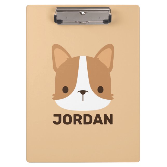 Cute Corgi Dog with Personalized Name Clipboard (Front)
