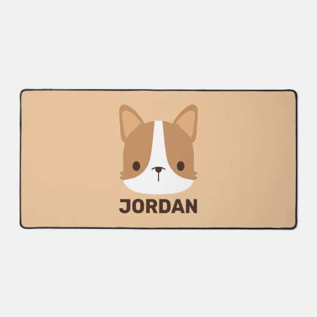 Cute Corgi Dog with Personalized Name Desk Mat (Front)