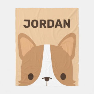 Cute Corgi Dog with Personalized Name Fleece Blanket