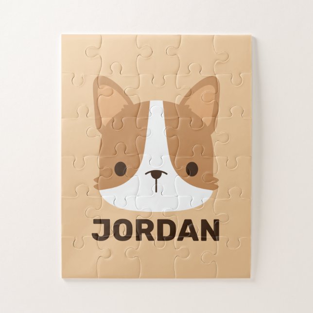 Cute Corgi Dog with Personalized Name Jigsaw Puzzle (Vertical)